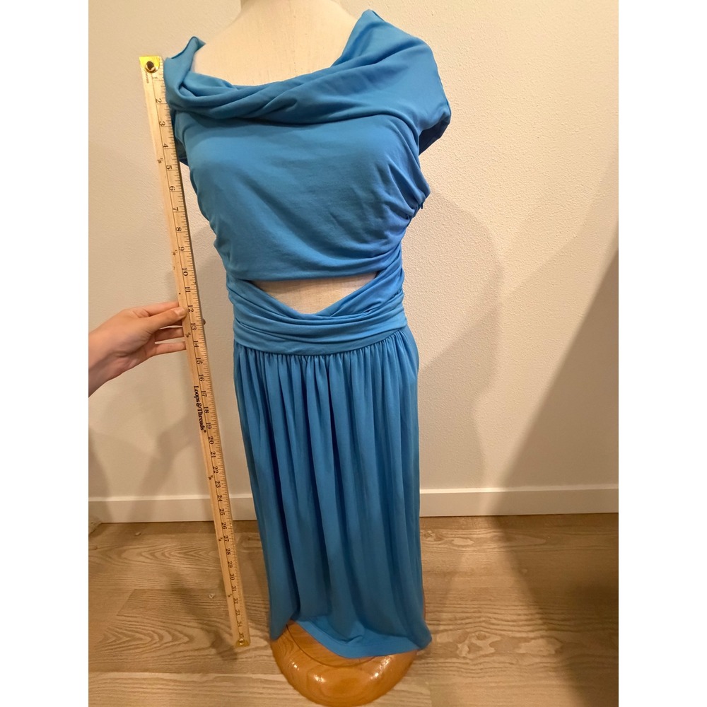 Alberta Ferretti Blue Jersey Cowl Neck Cutout Ruched Maxi Dress Sleeveless